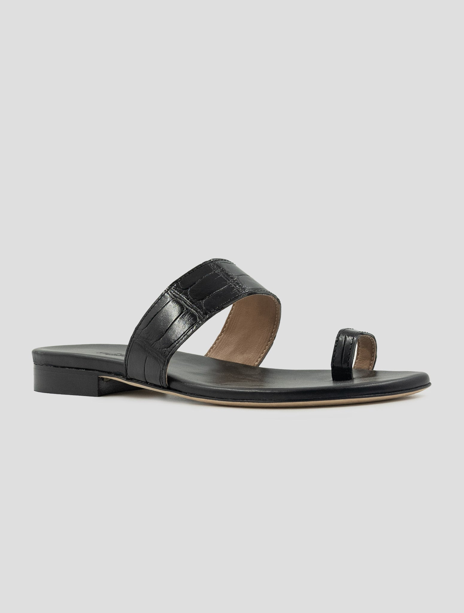 Kiton Black Leather Crocodile Leather Sandals