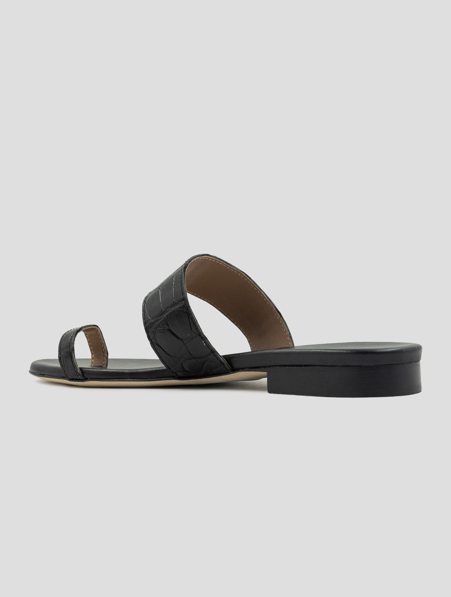 Kiton Black Leather Crocodile Leather Sandals