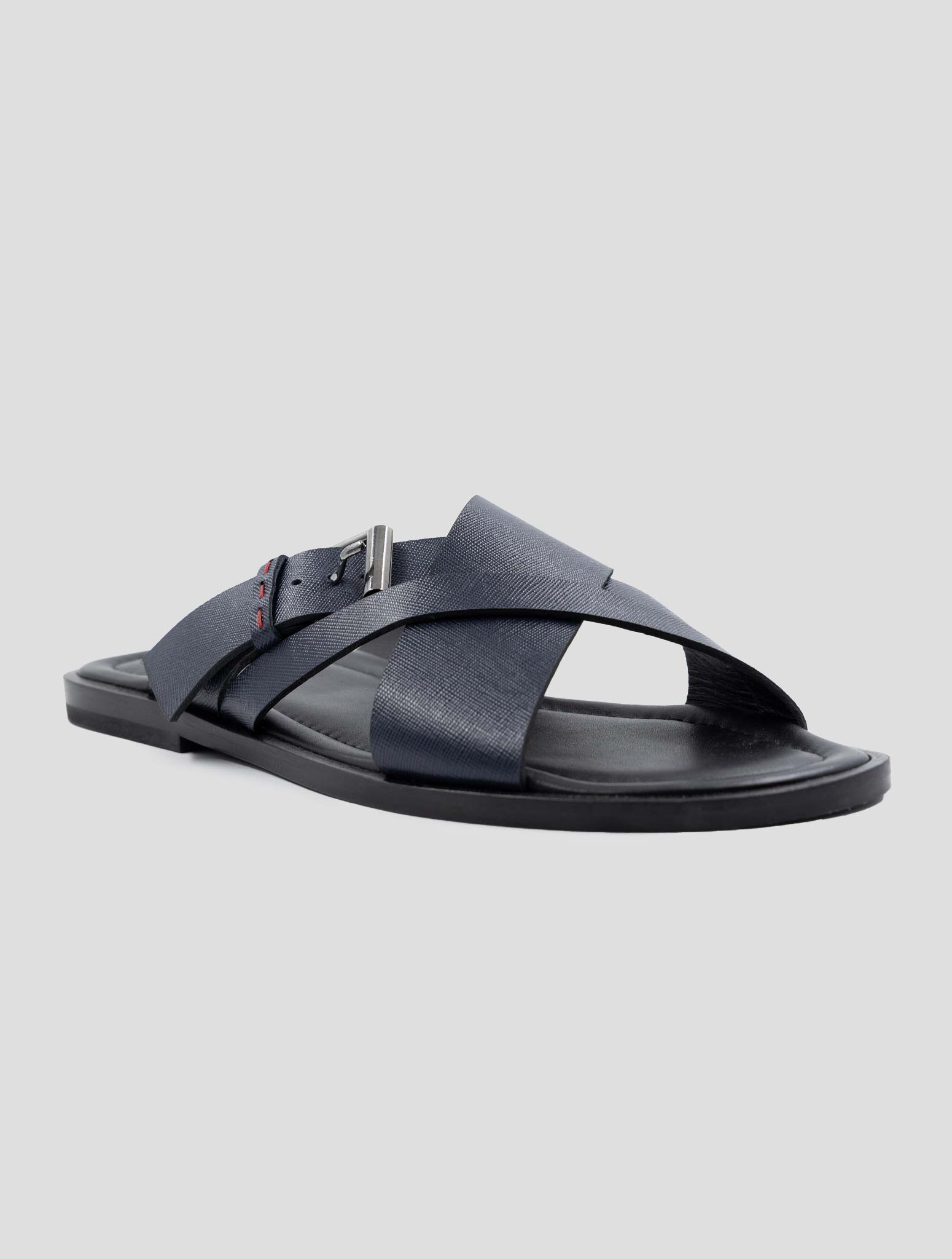 Kiton Black Blue Leather Sandals