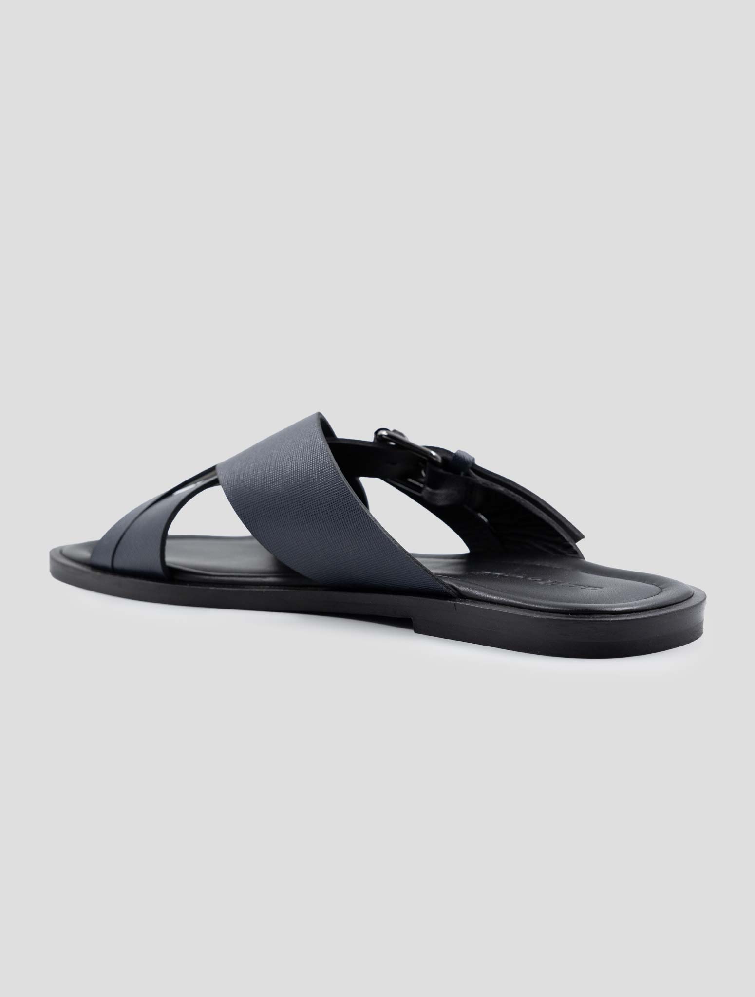 Kiton Black Blue Leather Sandals