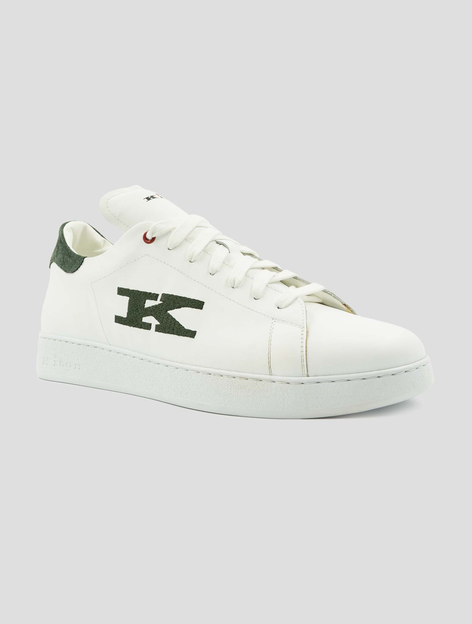 Kiton White Green Leather Sneakers