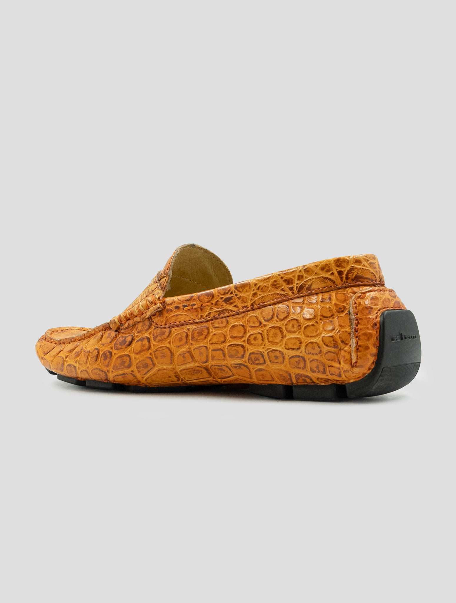 Kiton Orange Leather Crocodile Loafers