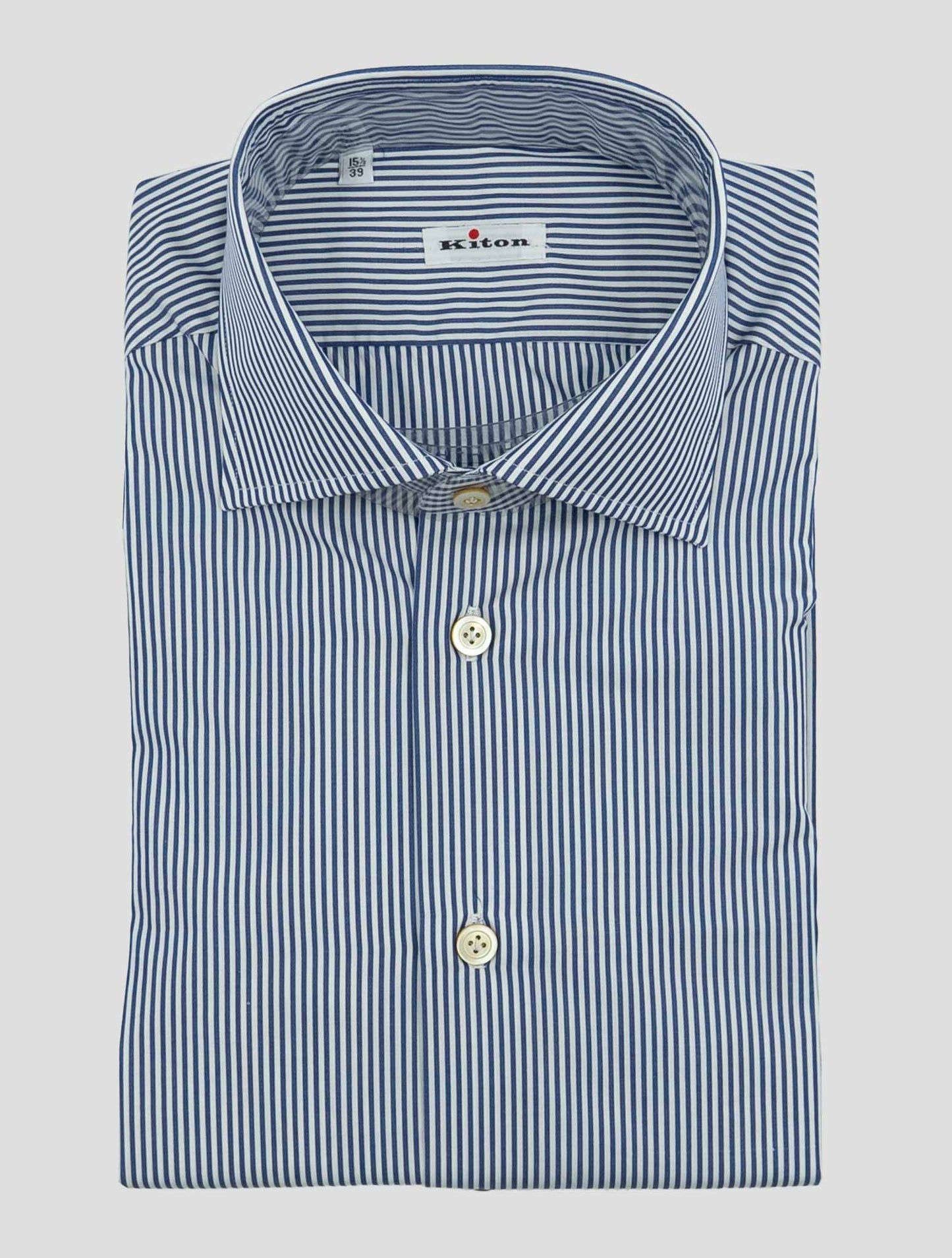 Kiton Blue White Cotton Shirt
