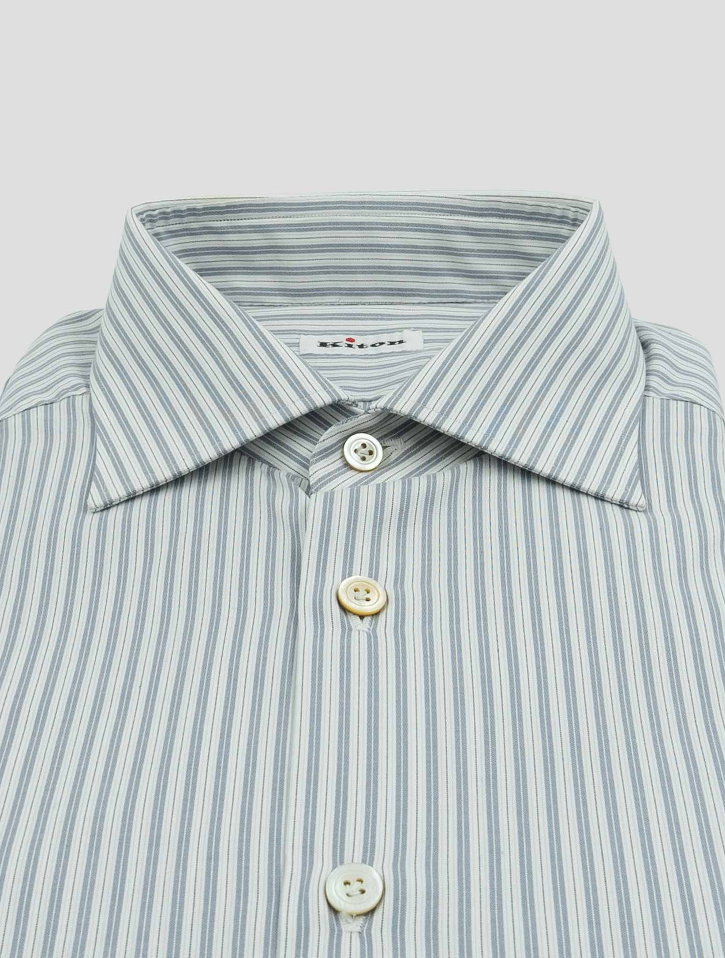 Kiton Gray White Cotton Shirt
