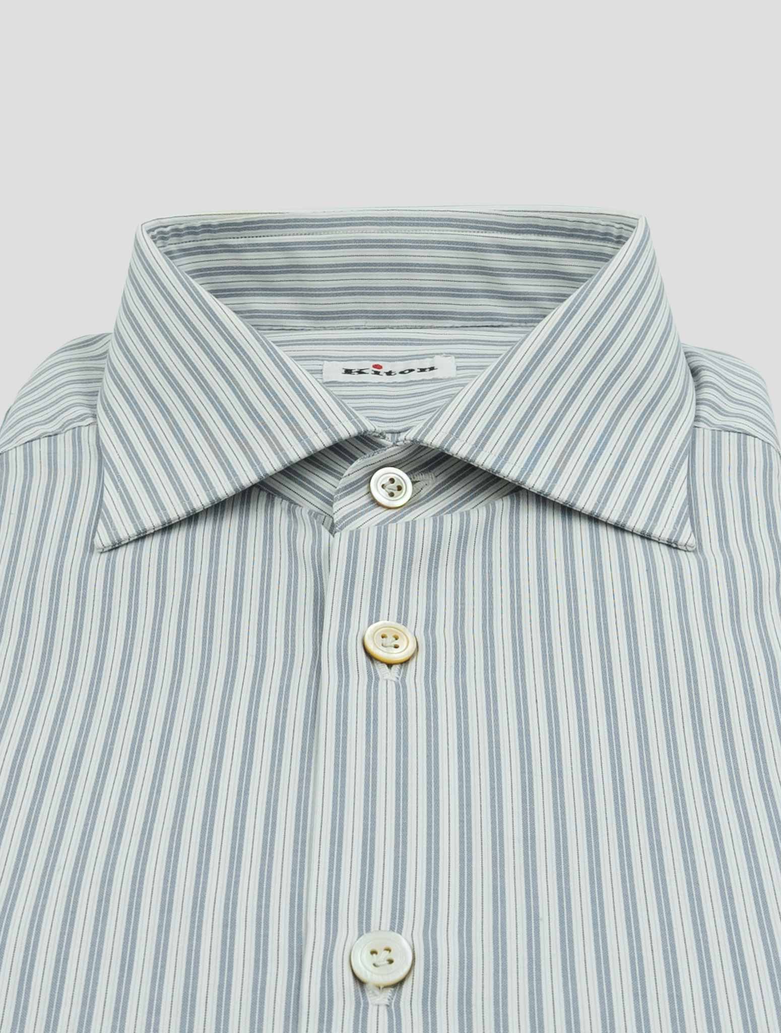 Kiton Gray White Cotton Shirt