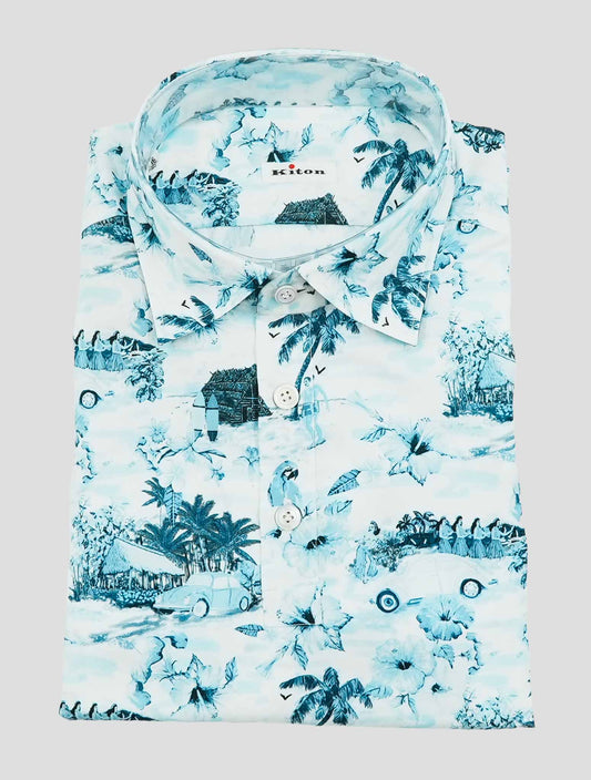 Kiton Light Blue White Cotton Positano Polo Shirt
