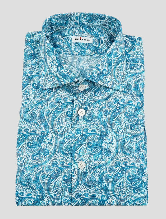 Kiton Blue Cotton Ea Shirt