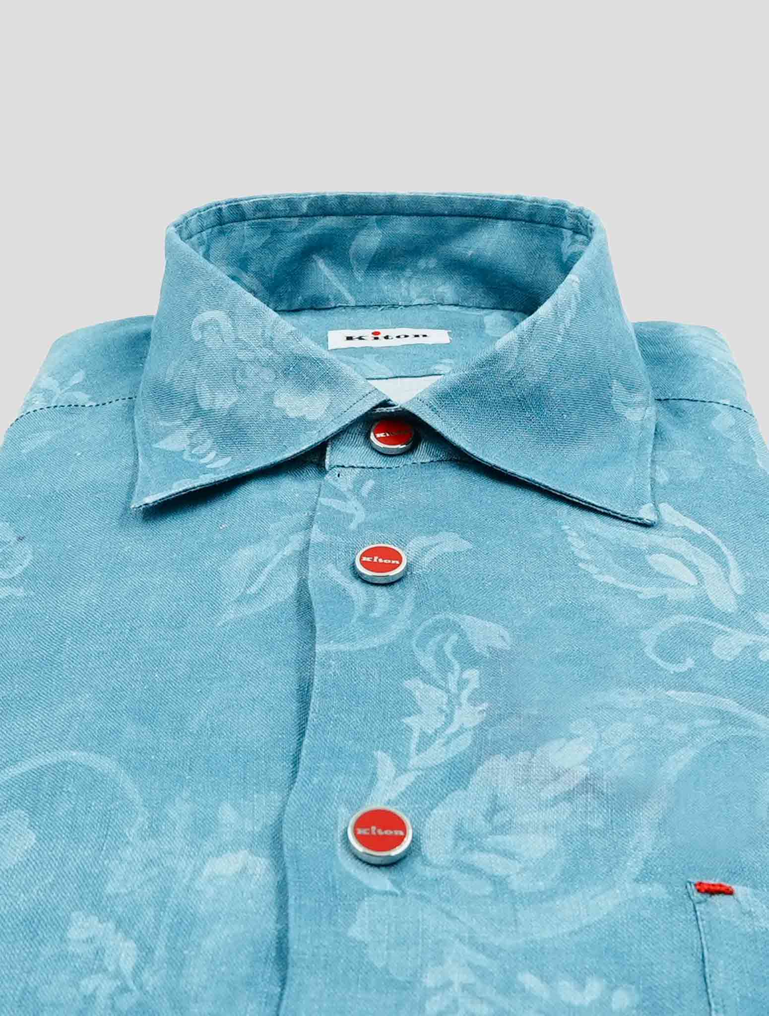 Kiton Blue Linen Nerano Shirt