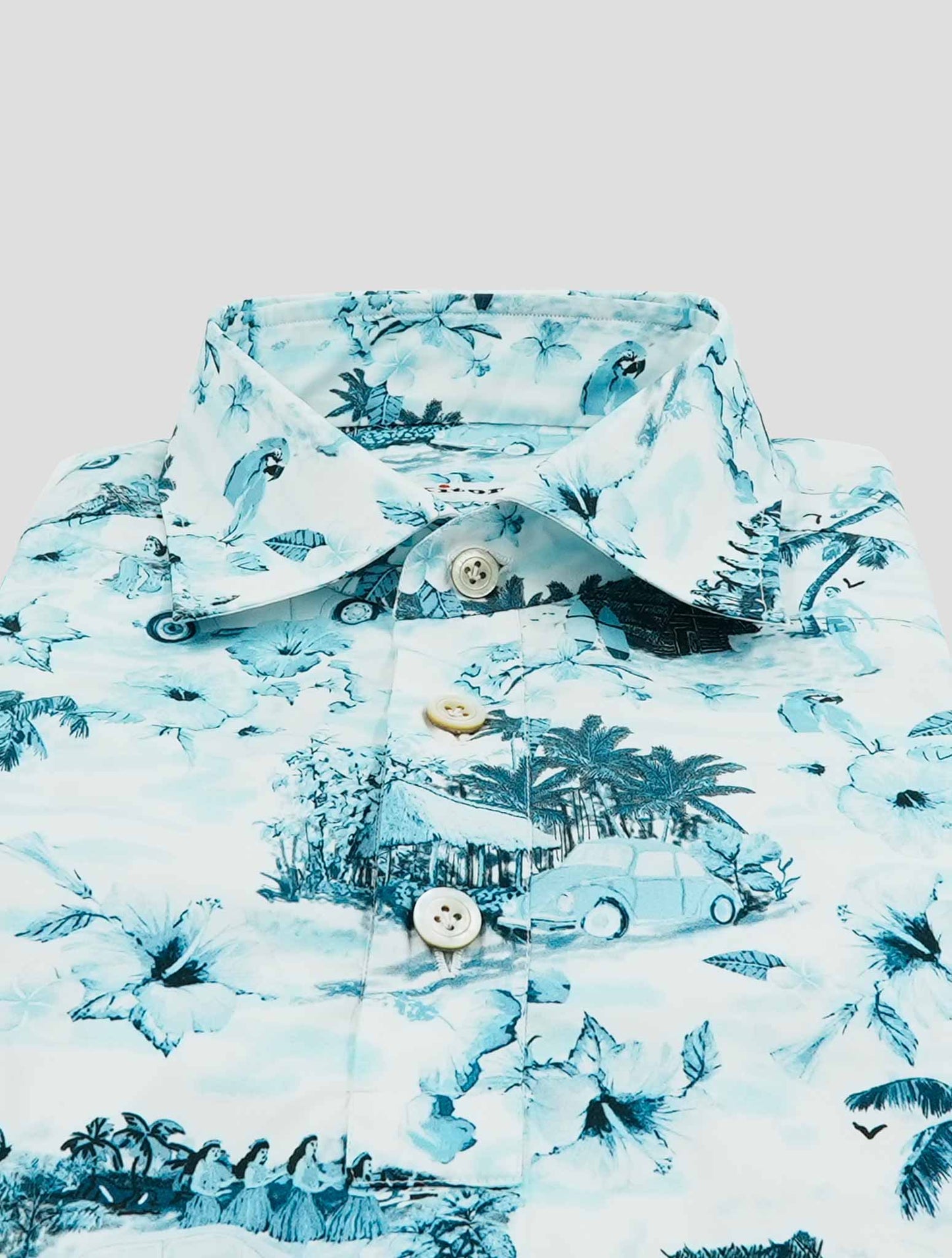 Kiton Blue White Cotton Polo Shirt