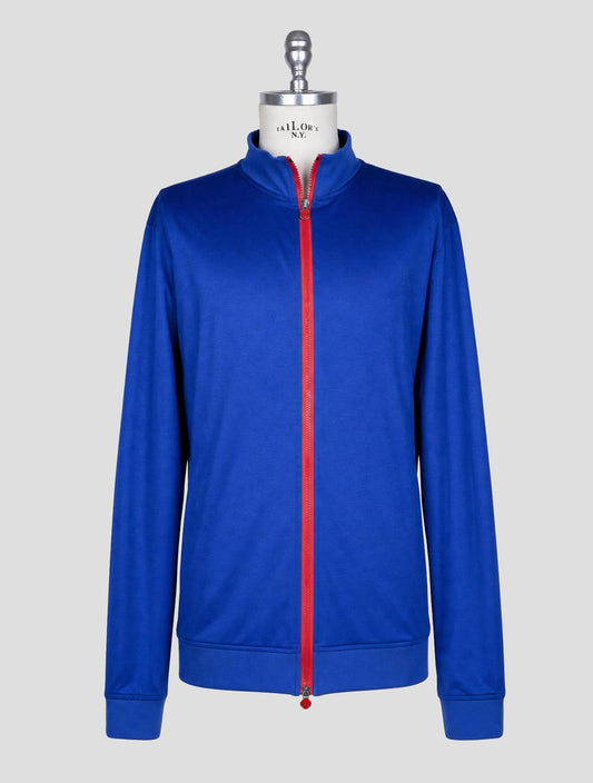 Kiton Blue Cotton Sweater Full Zip