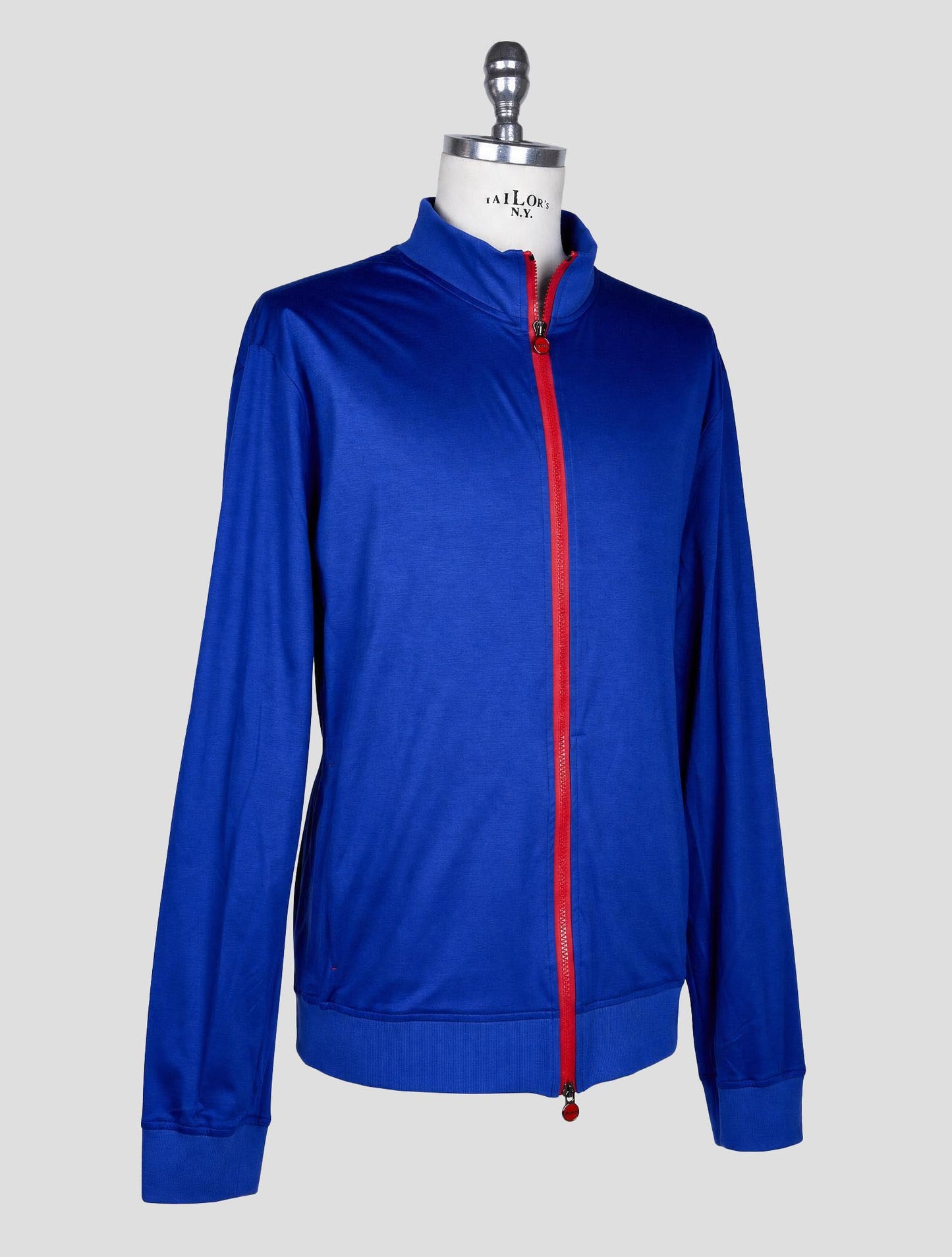 Kiton Blue Cotton Sweater Full Zip