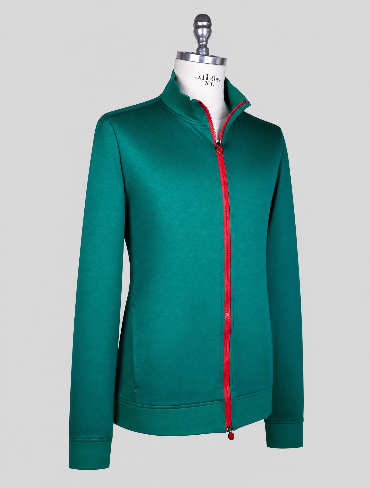 Kiton Green Cotton Sweater Full Zip
