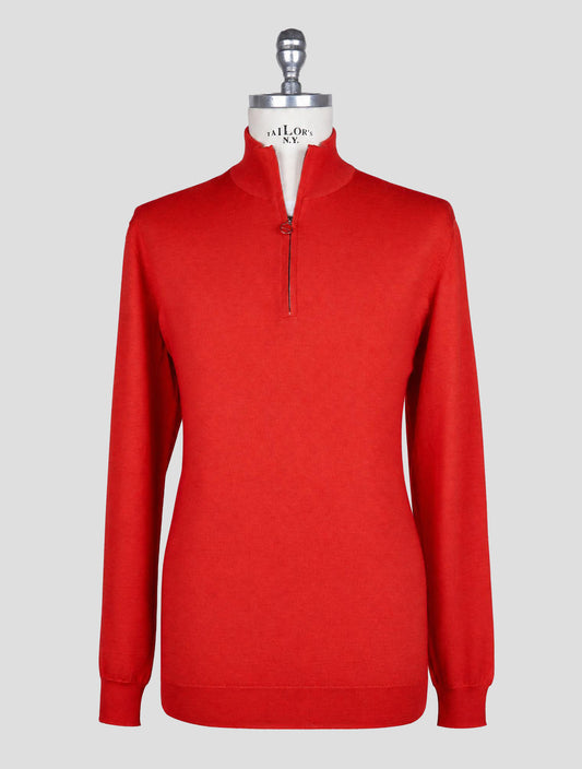 Kiton Red Cashmere Silk Sweater Half Zip