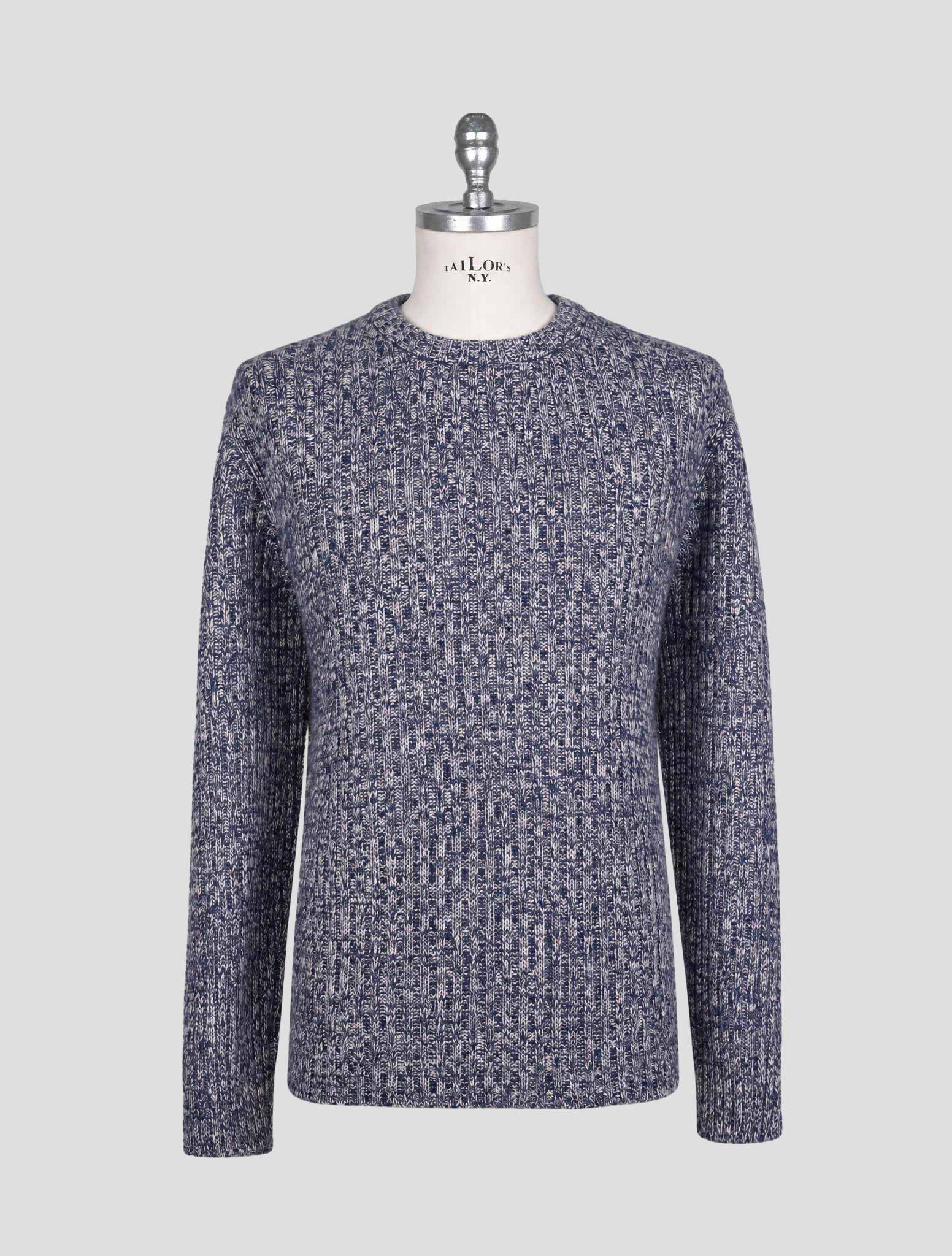 Kiton Blue White Cashmere Sweater Crewneck