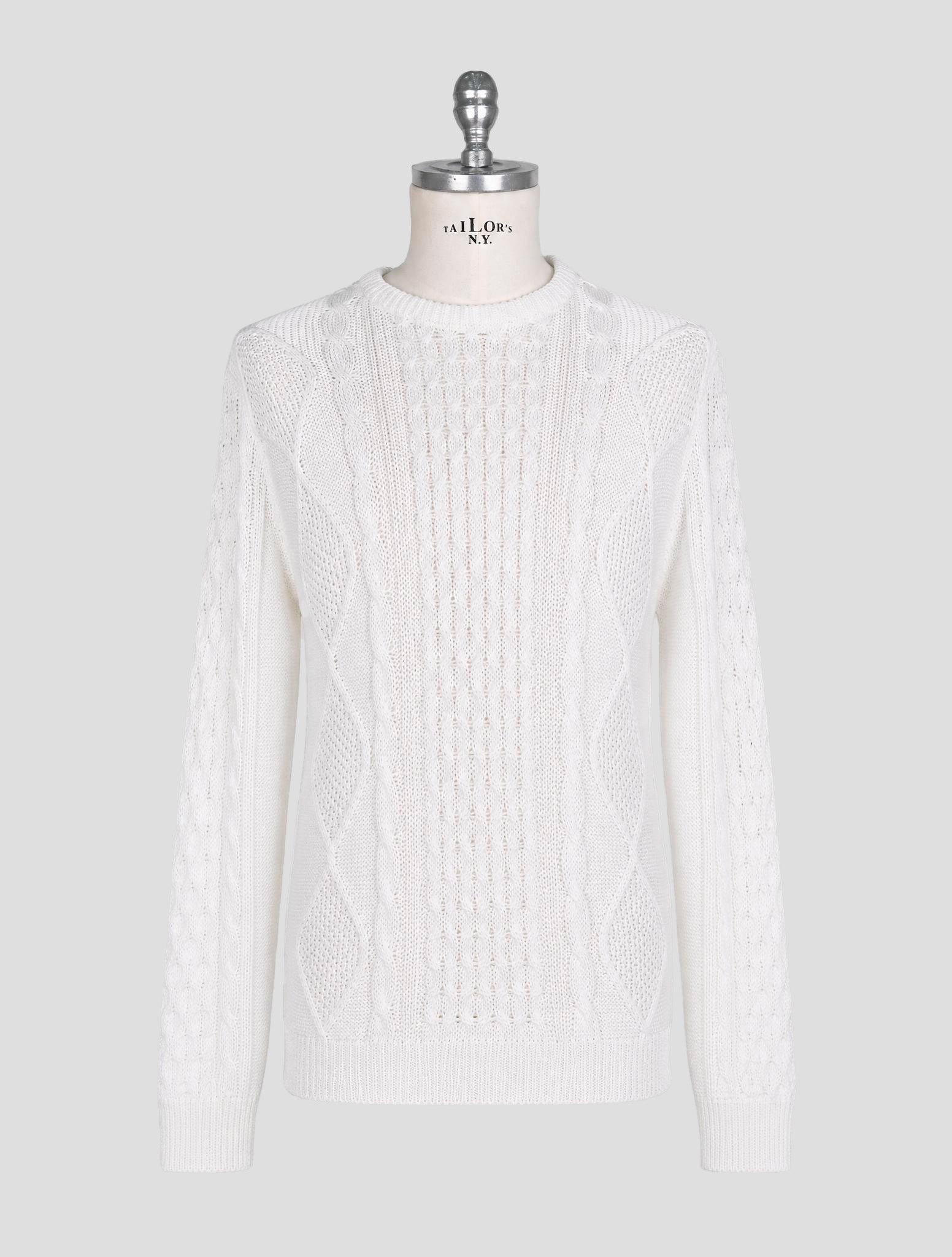 Kiton White Cotton Sweater Crewneck