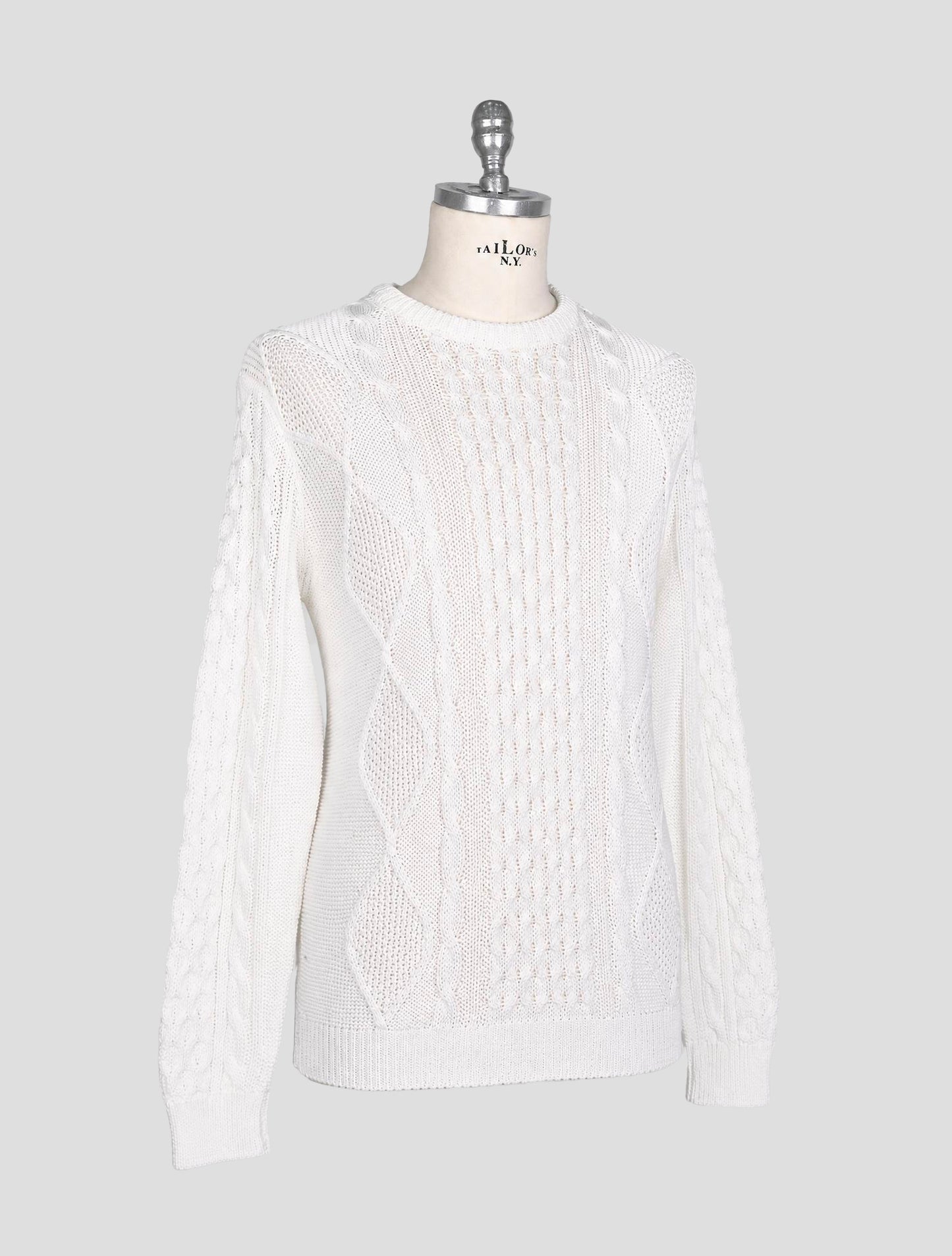 Kiton White Cotton Sweater Crewneck