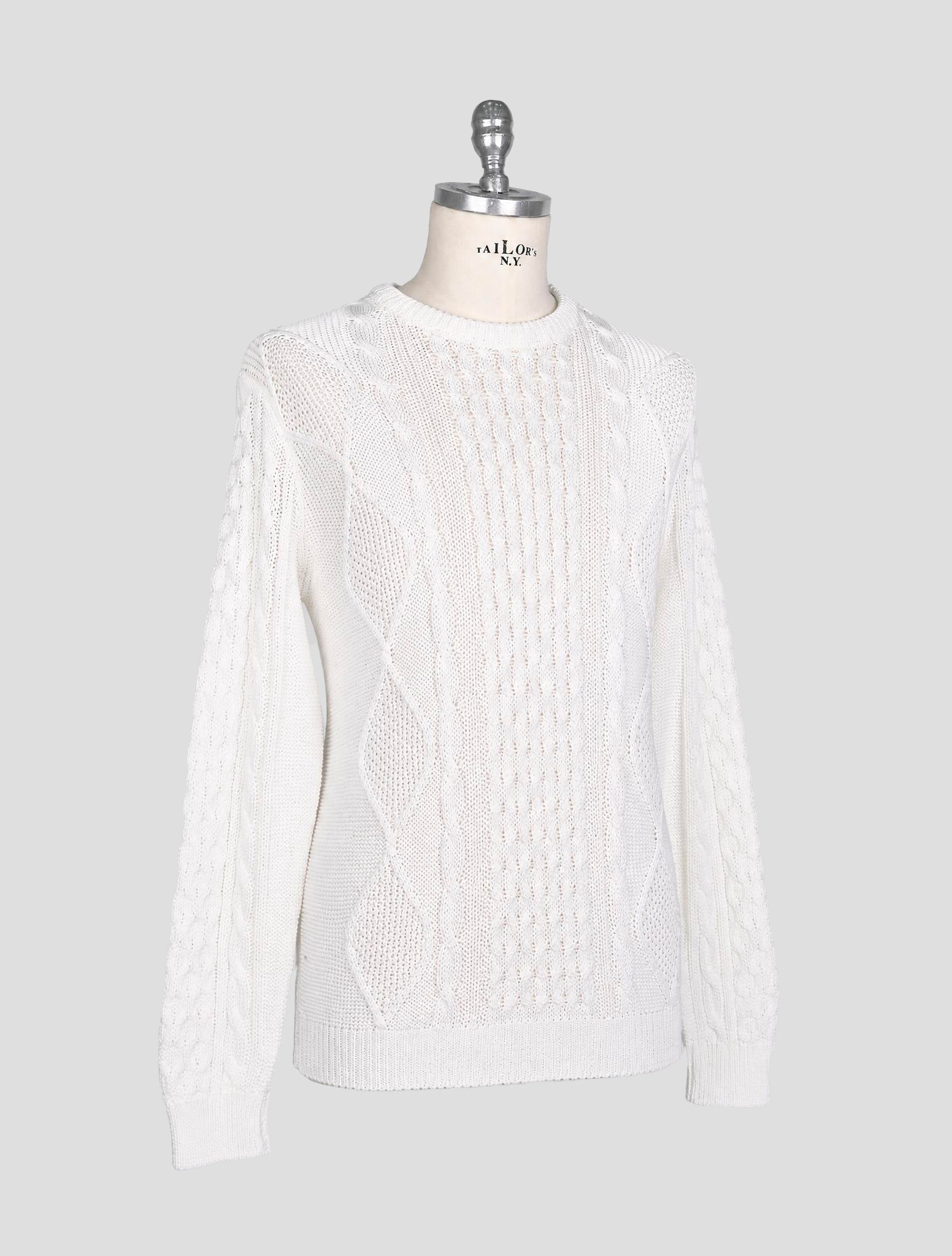 Kiton White Cotton Sweater Crewneck