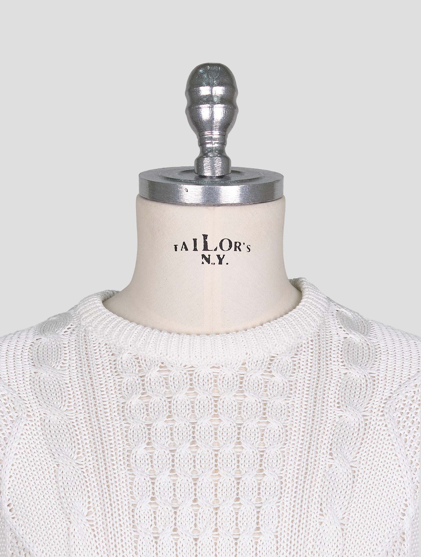 Kiton White Cotton Sweater Crewneck