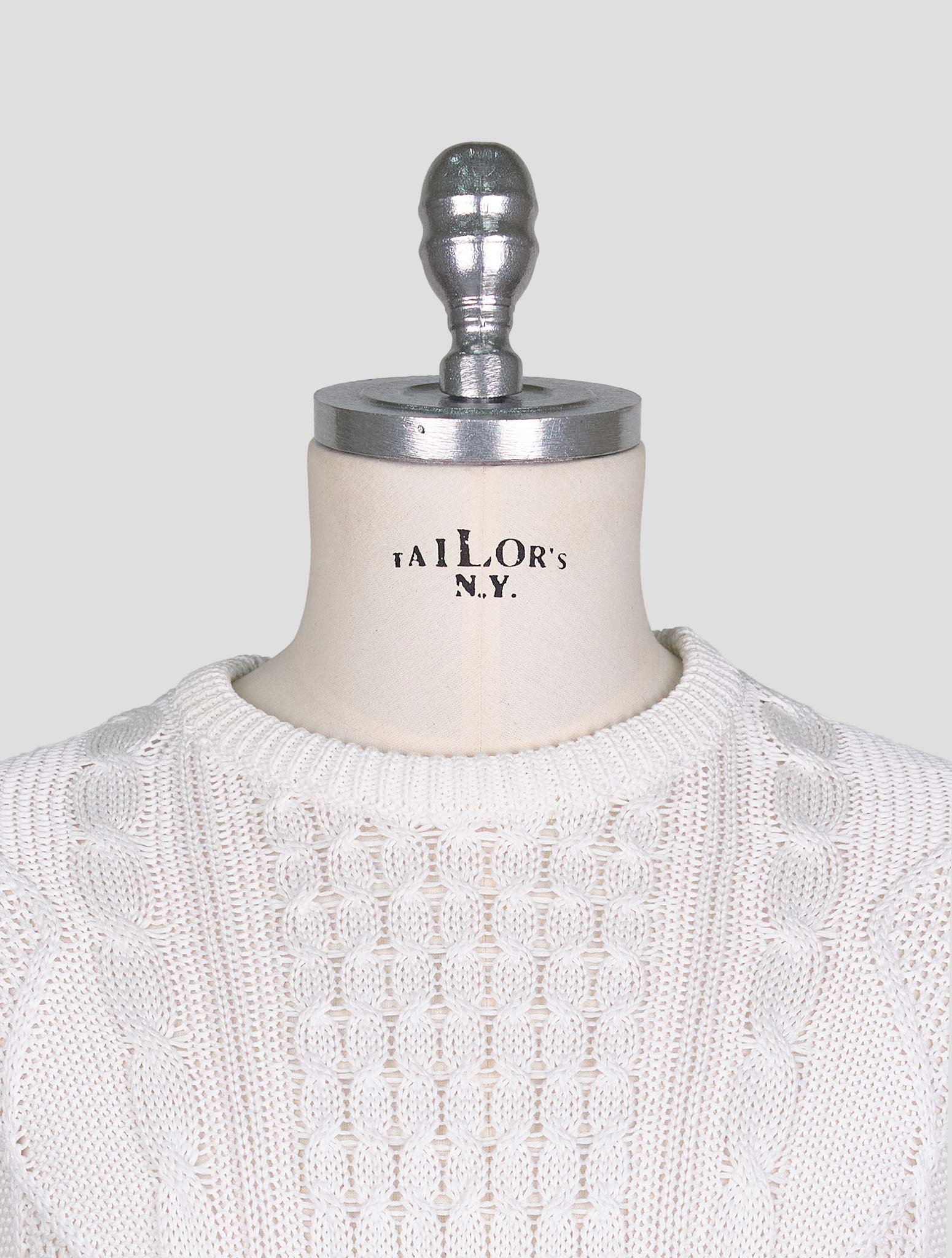 Kiton White Cotton Sweater Crewneck
