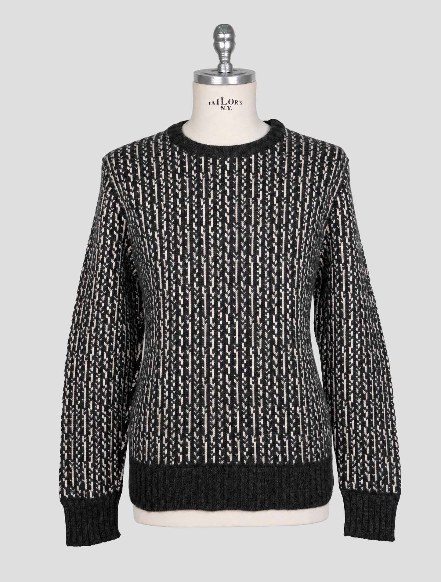 Kiton Gray White Cashmere Sweater Crewneck