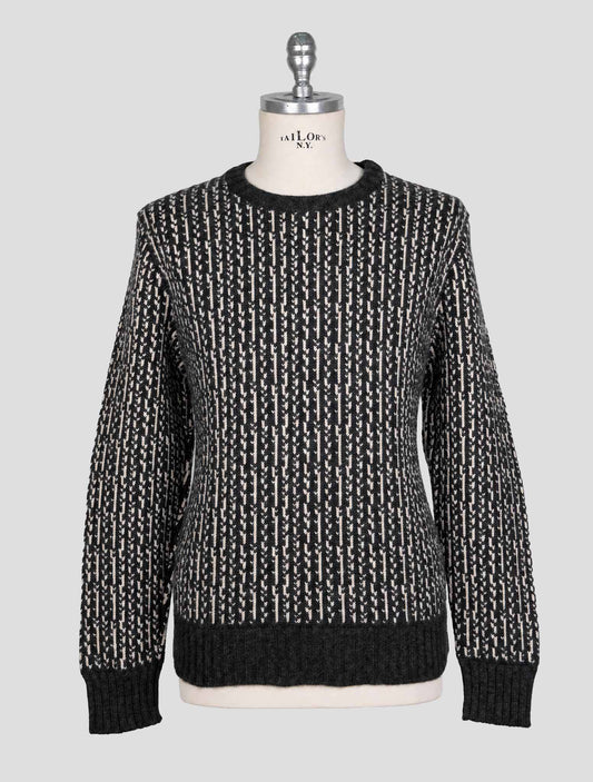Kiton Gray White Cashmere Sweater Crewneck