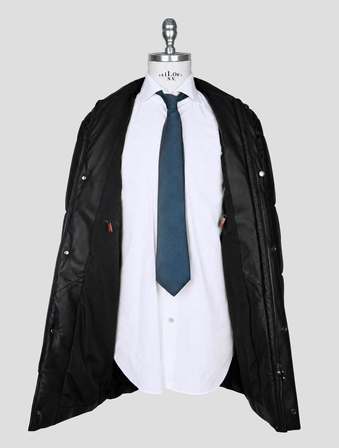 Kiton Black Leather Overcoat