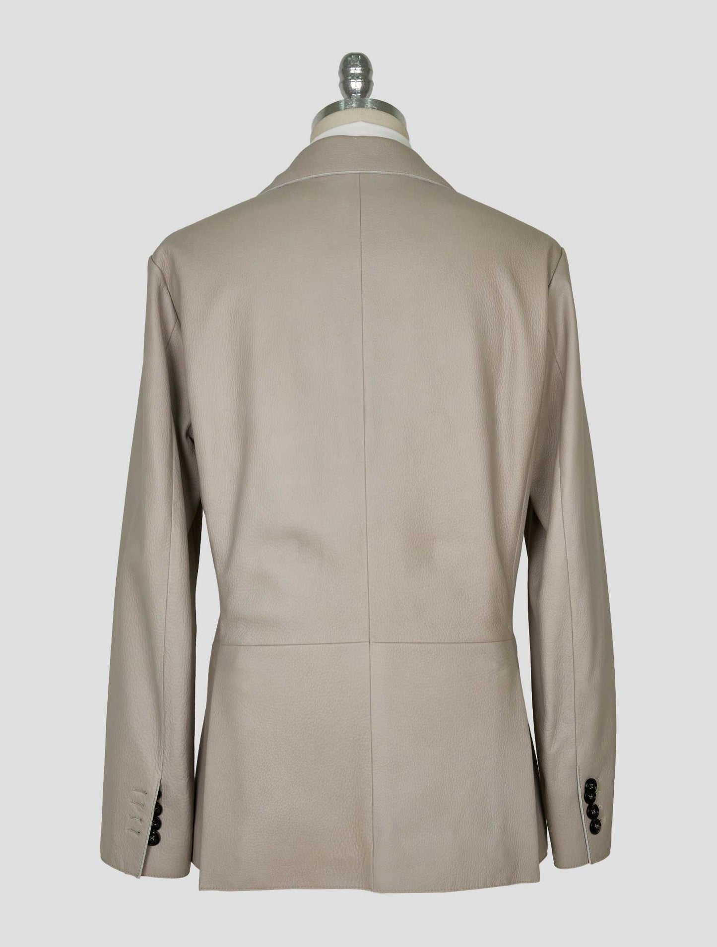 Kiton Gray Leather Deer Double Breasted Overcoat
