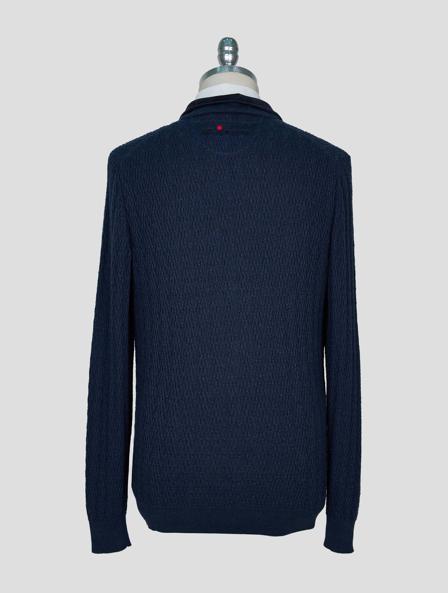 Kiton Blue Linen Cashmere Sweater Half Zip