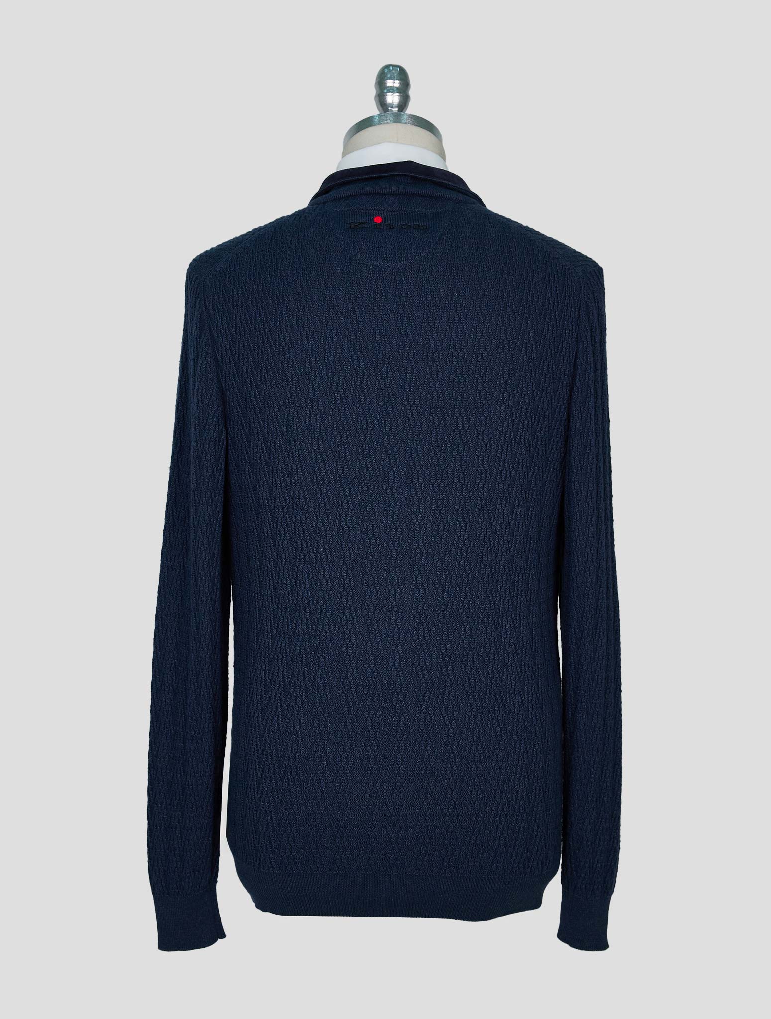 Kiton Blue Linen Cashmere Sweater Half Zip