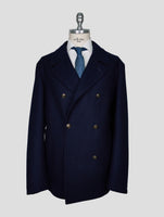 Kiton Blue Wool Double Breasted Coat