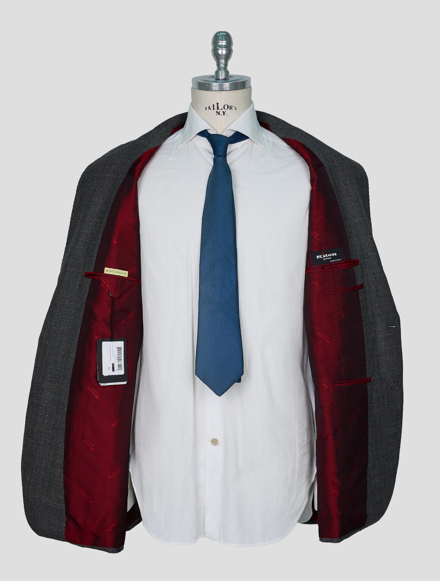 Kiton Gray Red Cashmere Suit