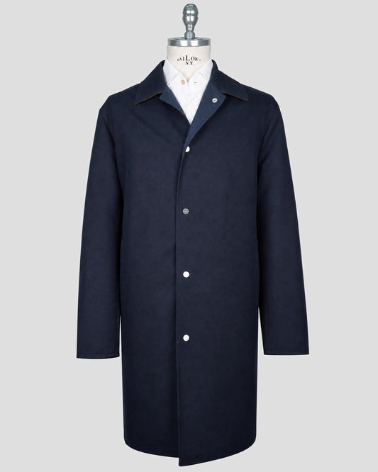 Kiton Blue Cotton Overcoat