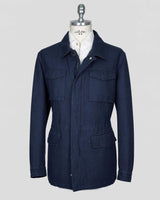 Kiton Blue Cotton Overcoat