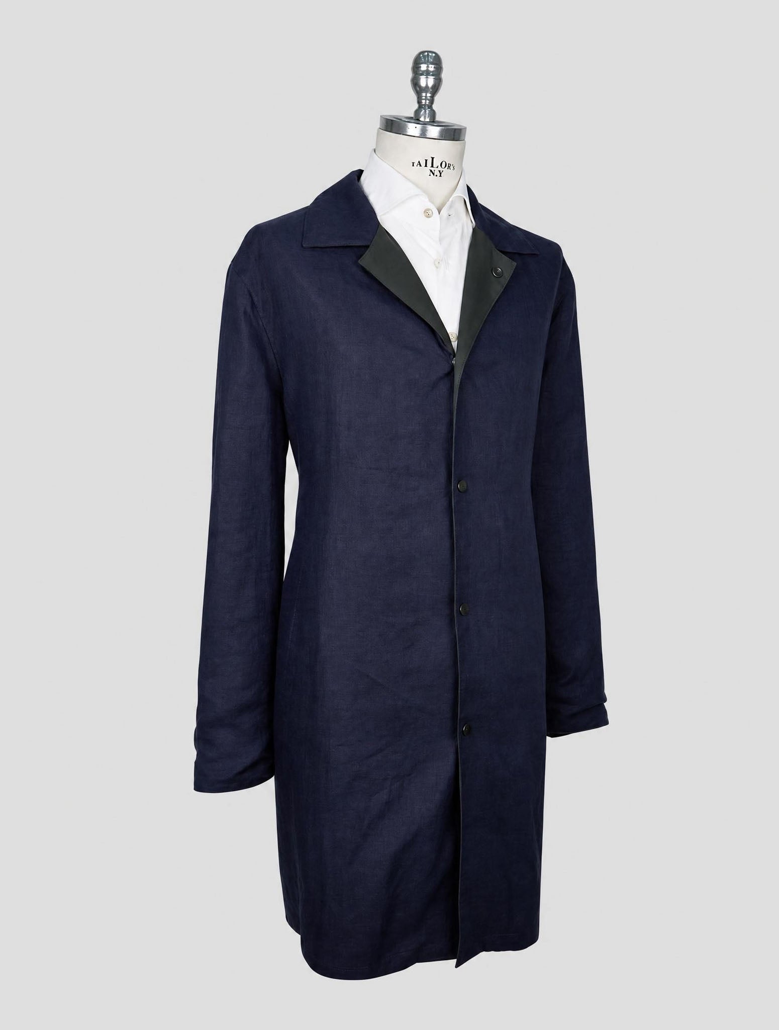 Kiton Blue Green Linen Pl Reverse Overcoat