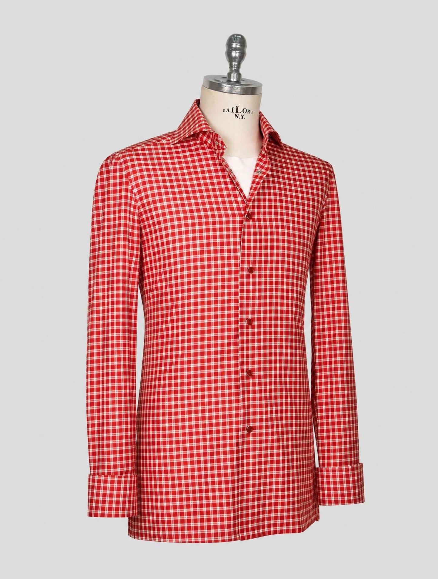 Kiton Red White Cotton Shirt