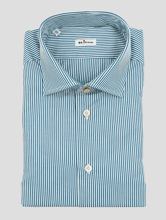 Kiton Blue White Cotton Shirt