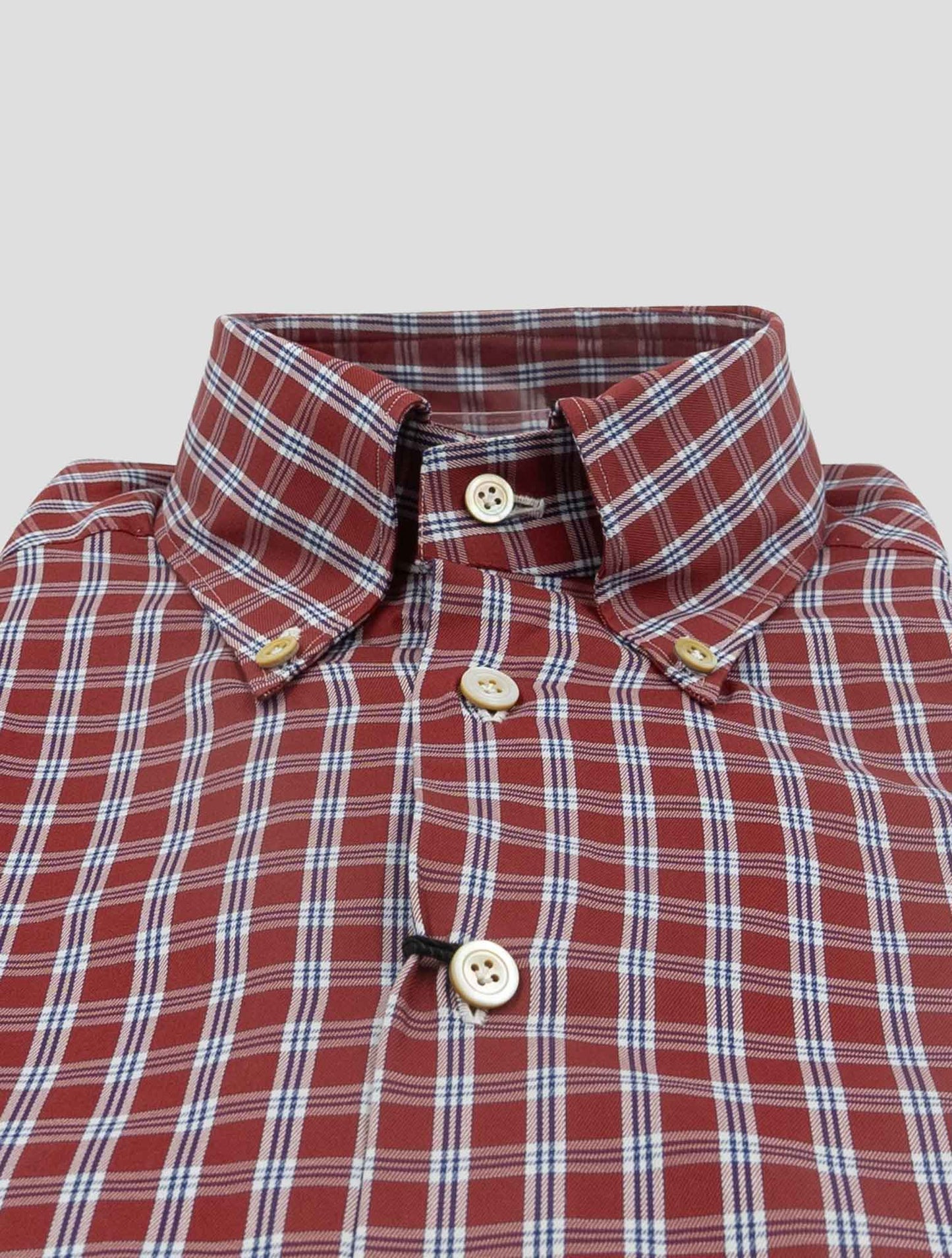 Kiton Red White Cotton Shirt
