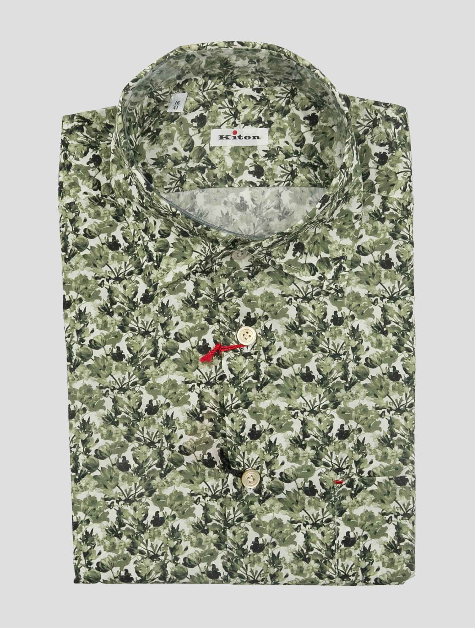 Kiton Green White Cotton Shirt Nerano