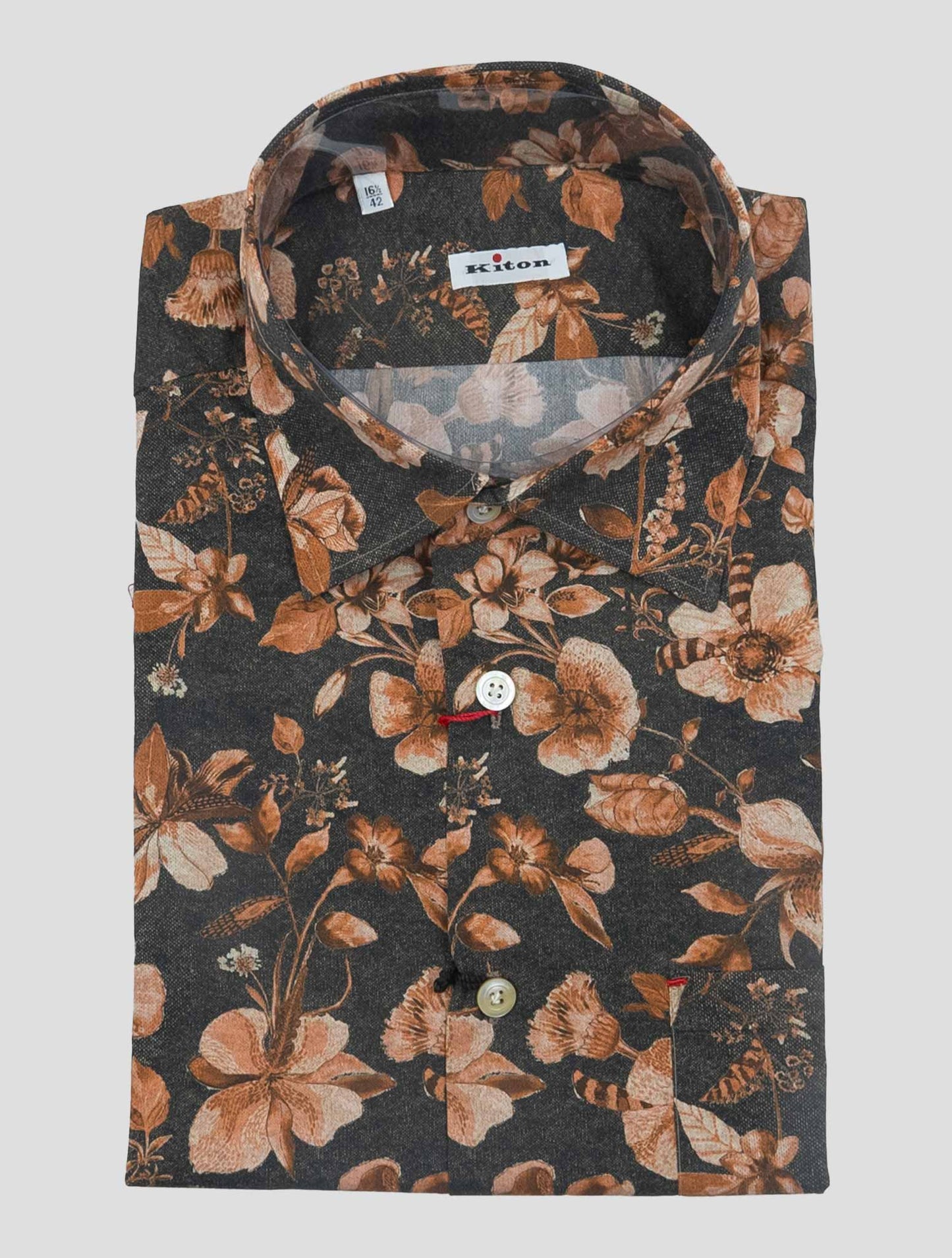 Kiton Brown White Cotton Shirt Nerano