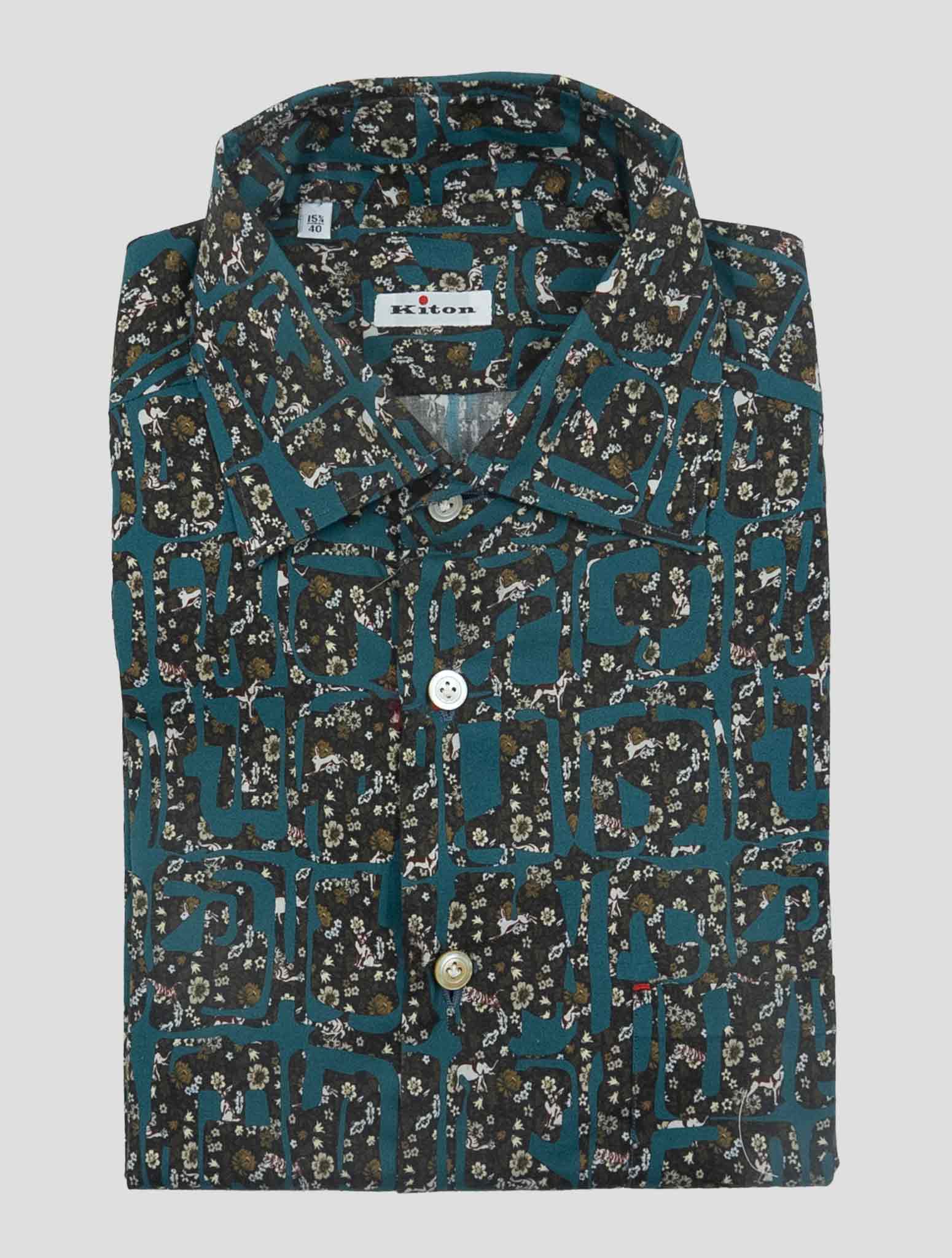 Kiton Blue Brown Cotton Shirt Nerano