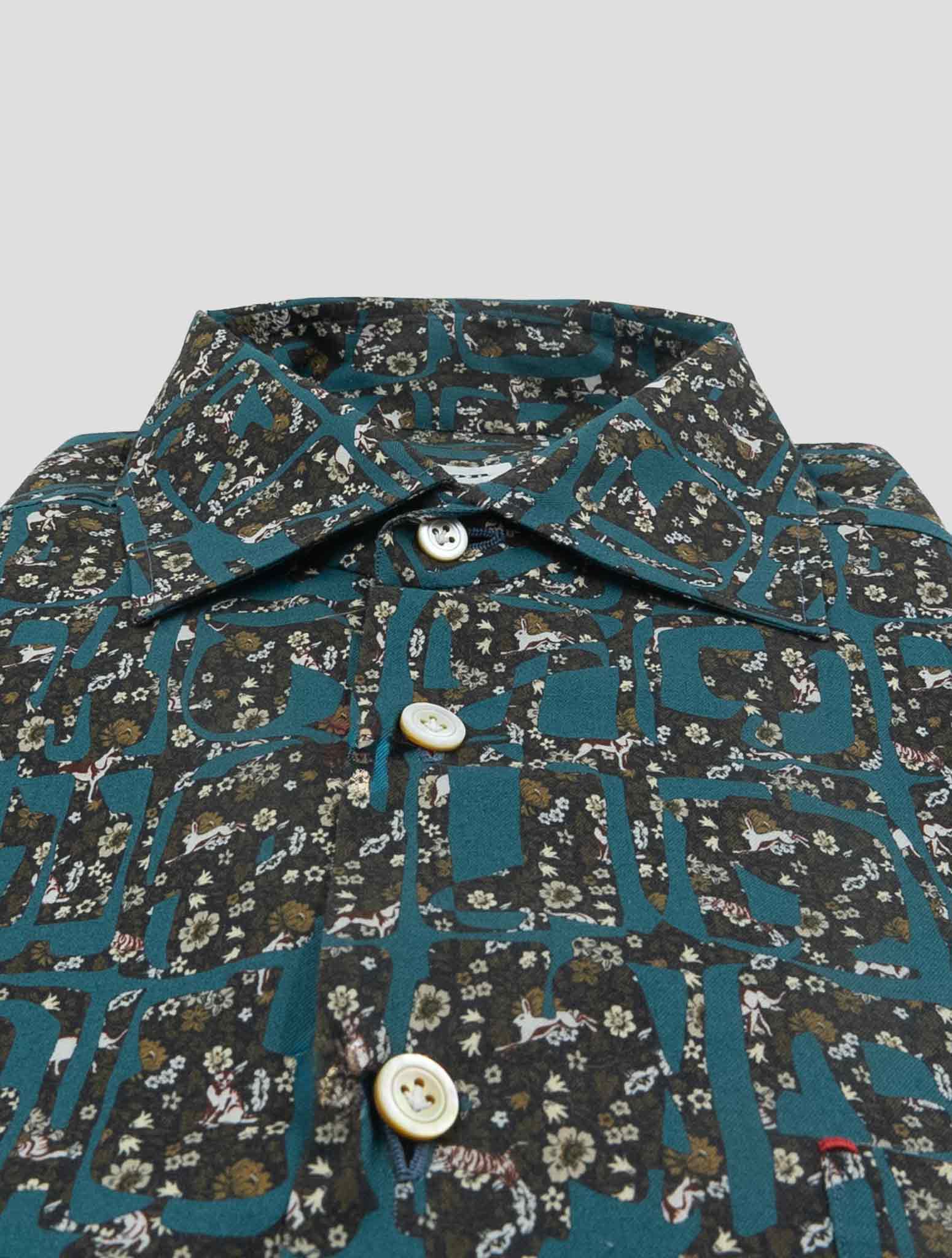 Kiton Blue Brown Cotton Shirt Nerano