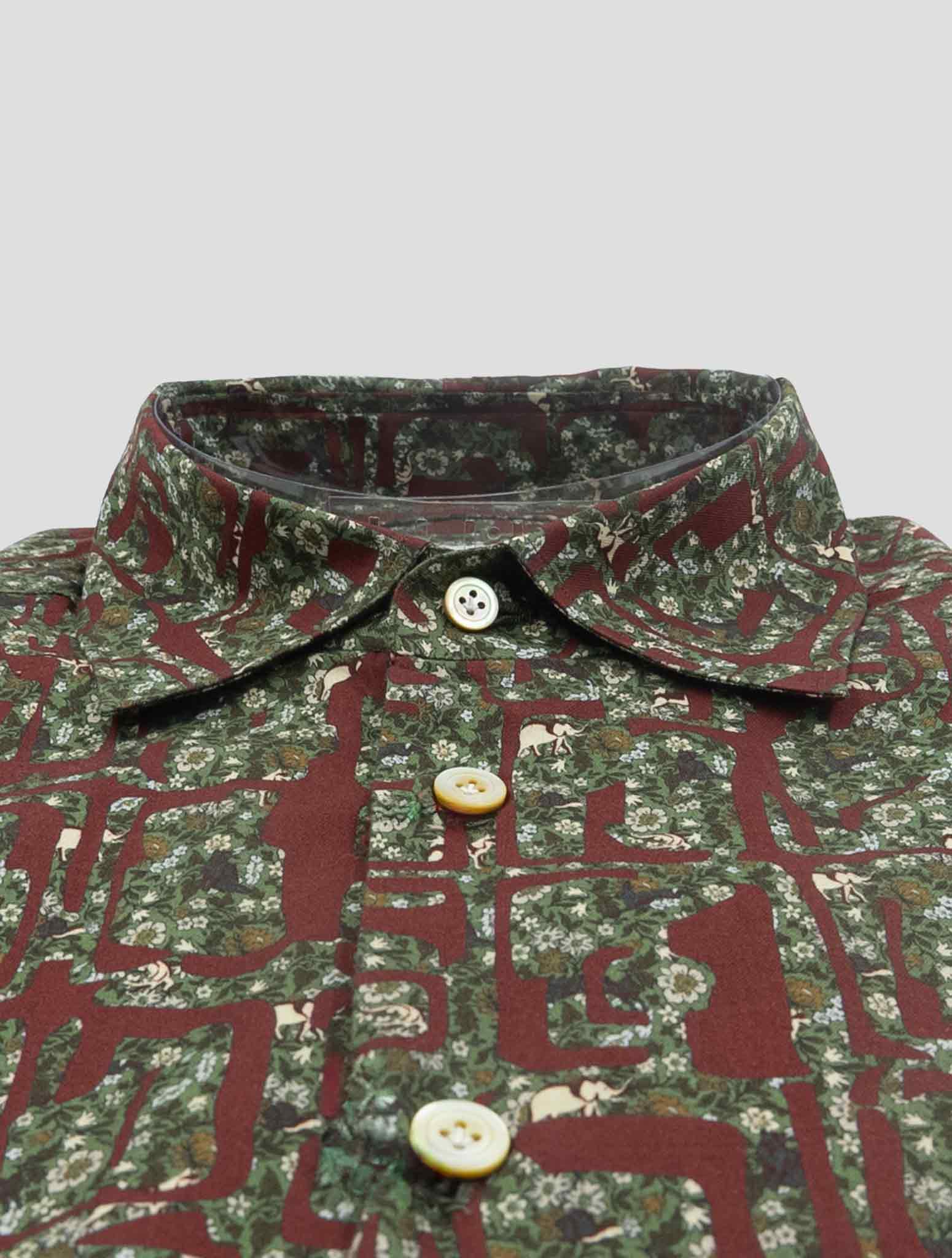 Kiton Burgundy Green Cotton Shirt Nerano