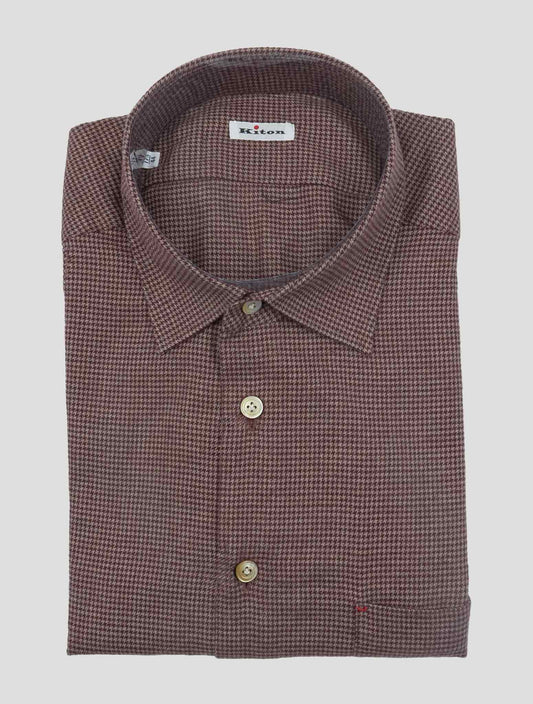 Kiton Burgundy Gray Cotton Shirt Nerano