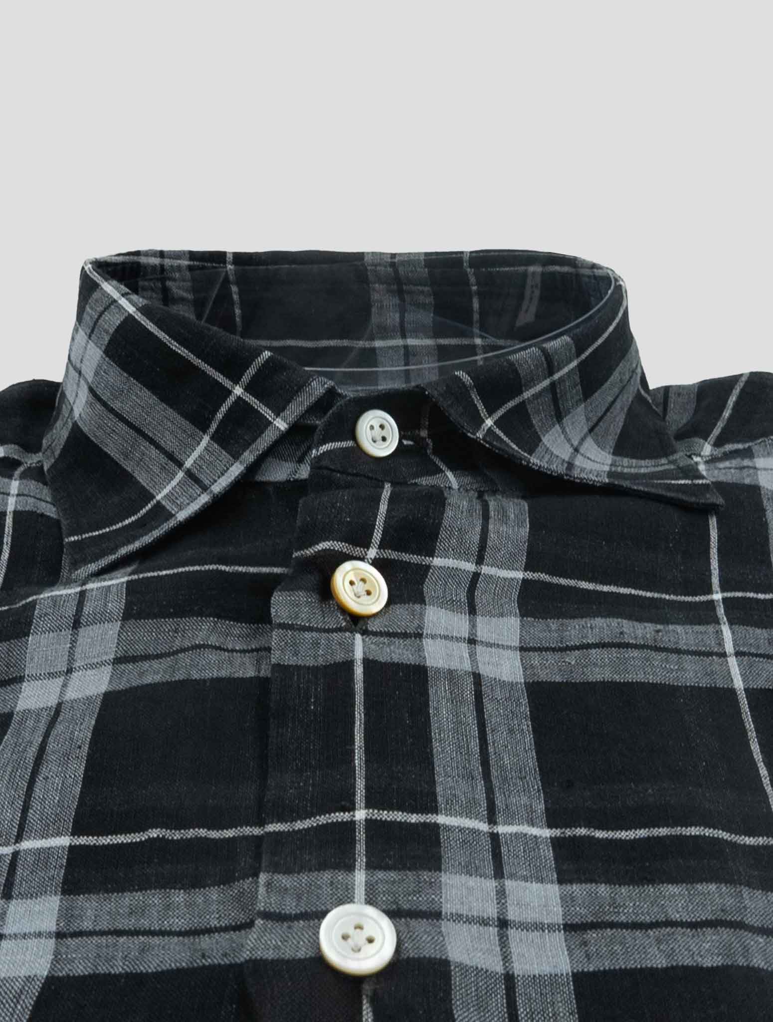 Kiton Black White Linen Shirt Nerano