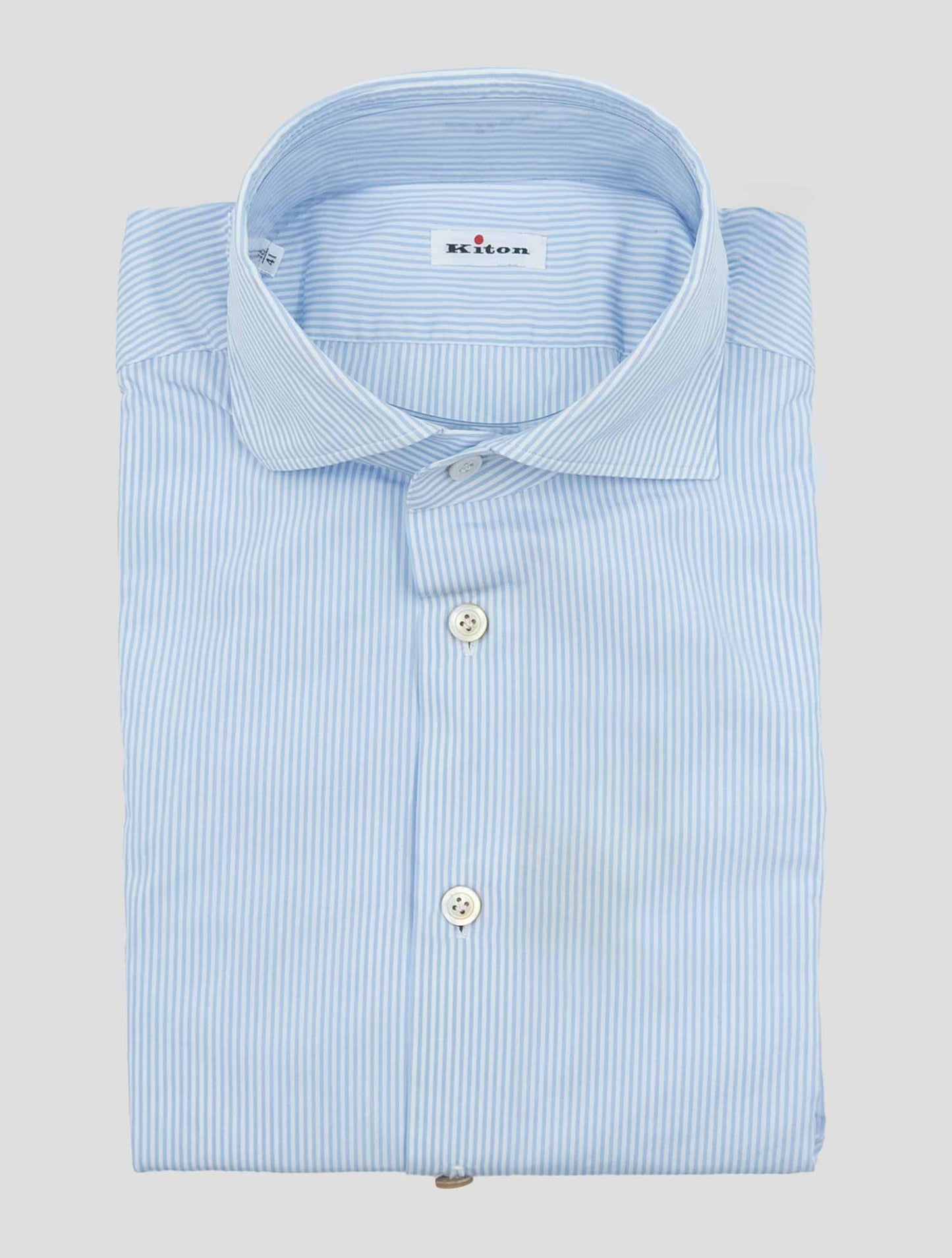 Kiton Blue White Cotton Shirt