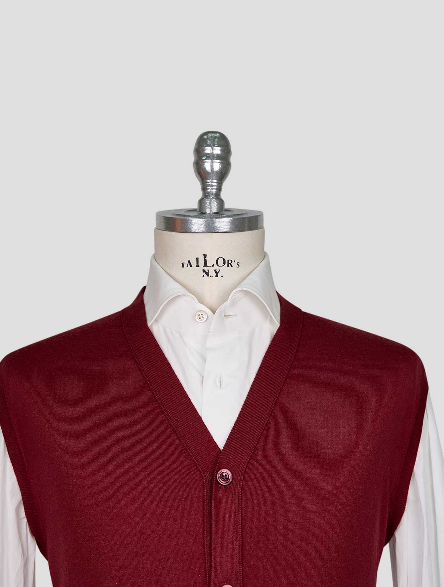 Kiton Burgundy Wool Cashmere Gilet Cardigan