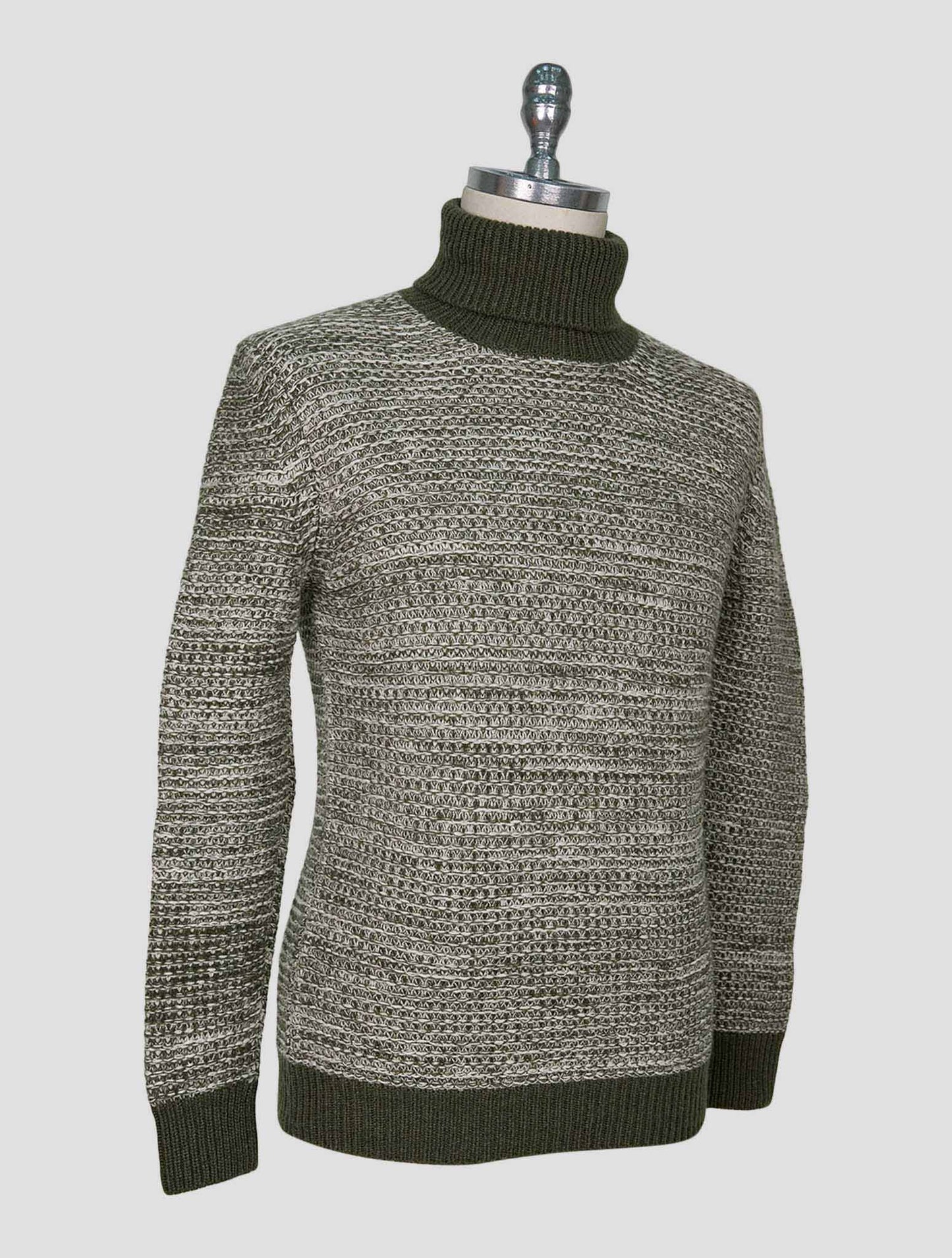 Kiton Green White Cashmere Sweater Turtleneck