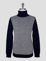 Kiton Blue White Cashmere Sweater Turtleneck