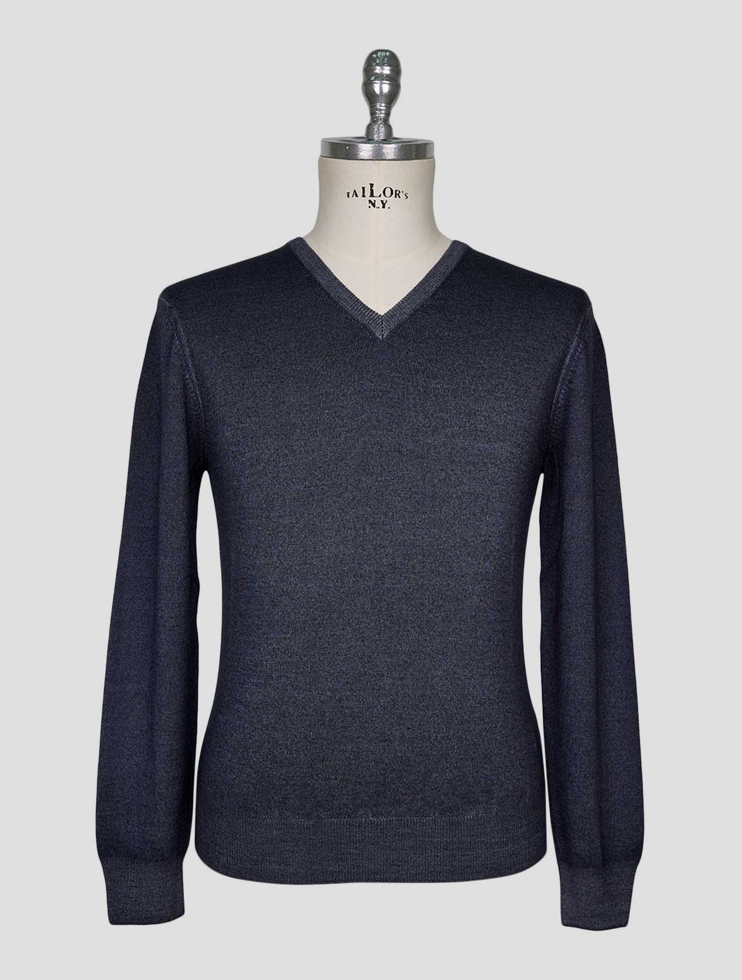 Kiton Gray Blue Wool Sweater V-Neck