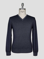 Kiton Gray Blue Wool Sweater V-Neck